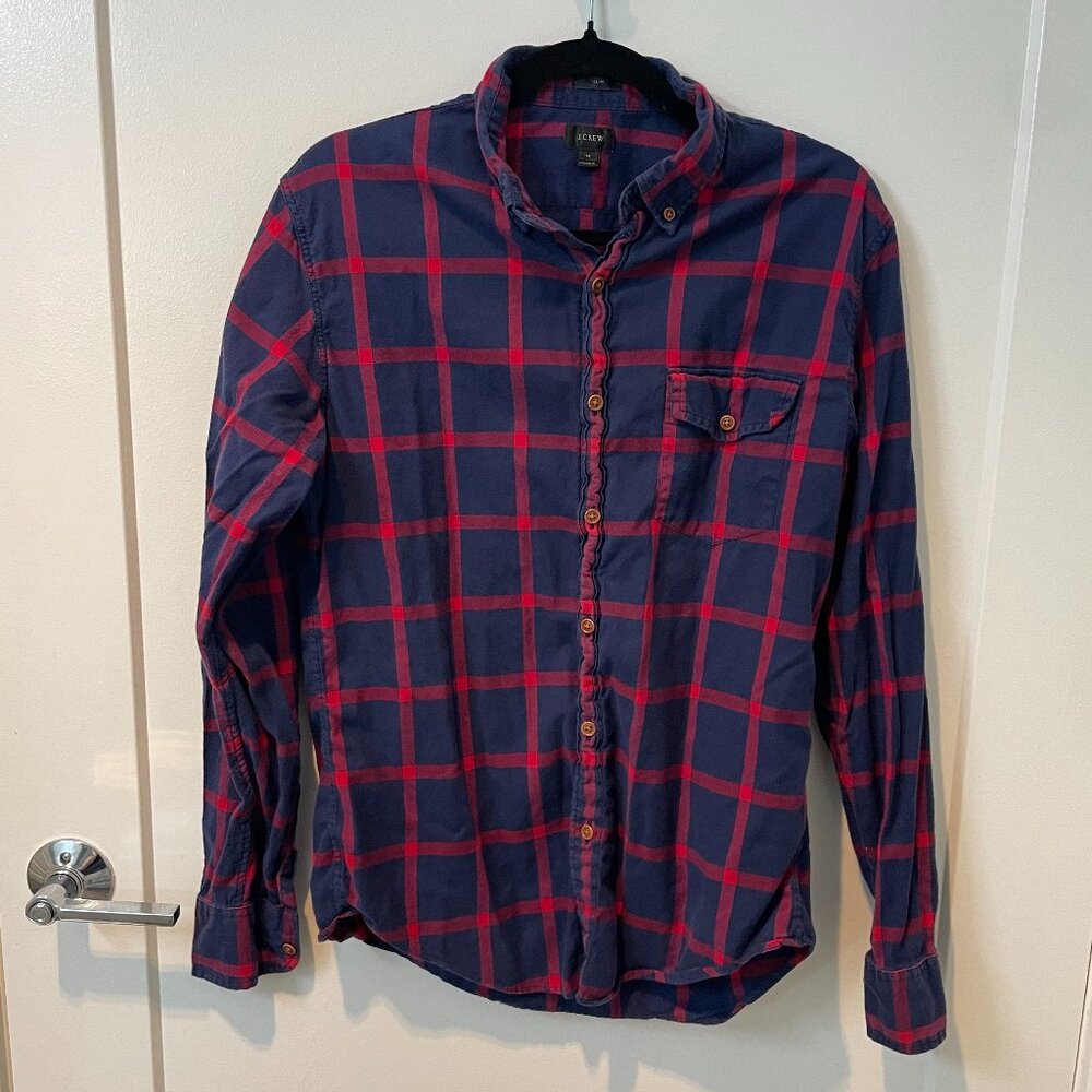 J Crew Slim Fit Button Down Shirt Navy Blue with Red - Medium